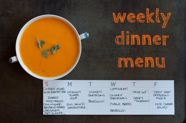 Marin Mama's weekly dinner menu - October 14th