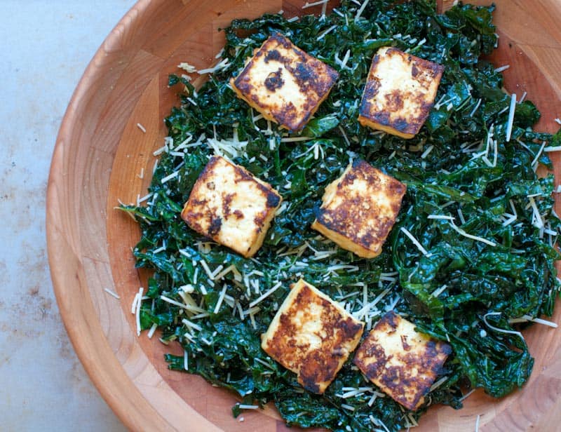 Miso kale with roasted tofu