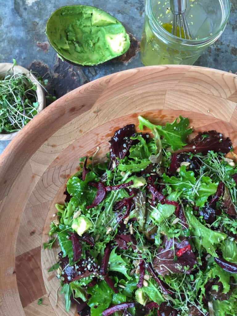 Mixed greens with hemp seed dressing