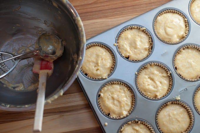 Muffin batter in a muffin tin