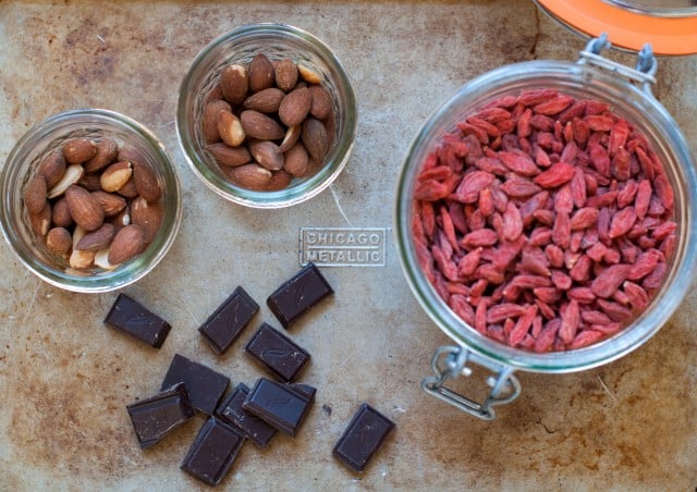 Almonds, goji berries and dark chocolate