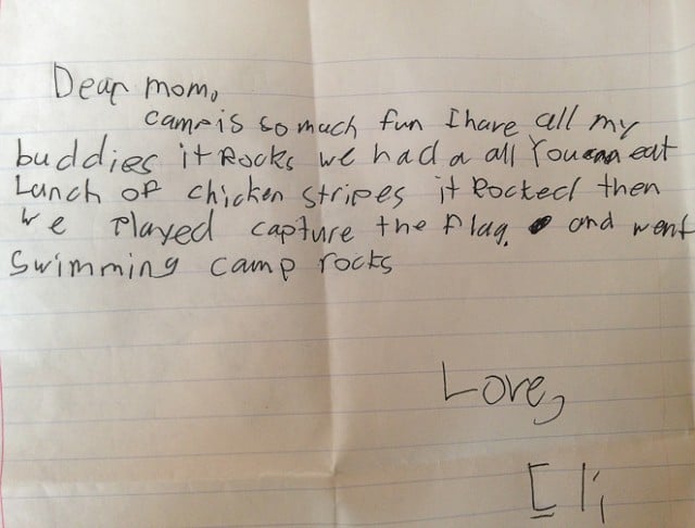 Eli's handwritten letter