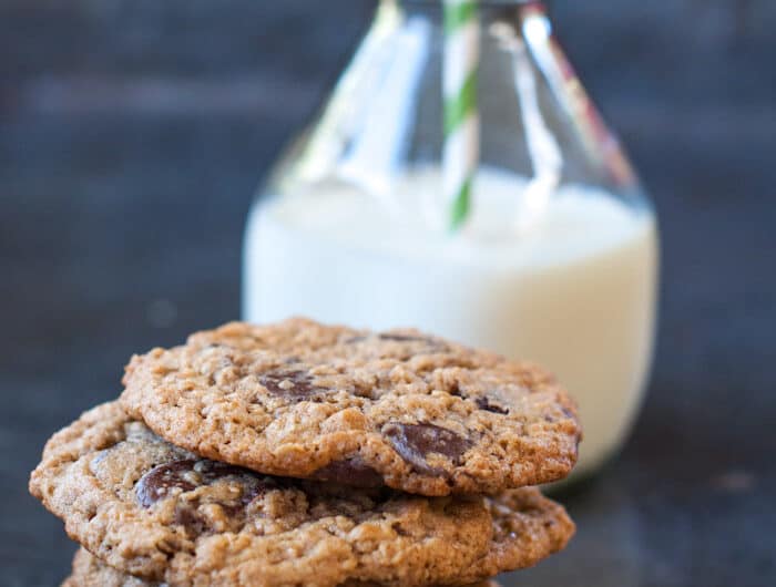 Oatmeal chocolate chip cookies with milk
