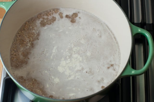 Oats on the stove in a pot