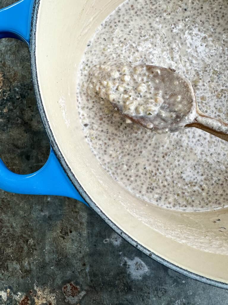 Overnight buckwheat porridge thickened on stove.