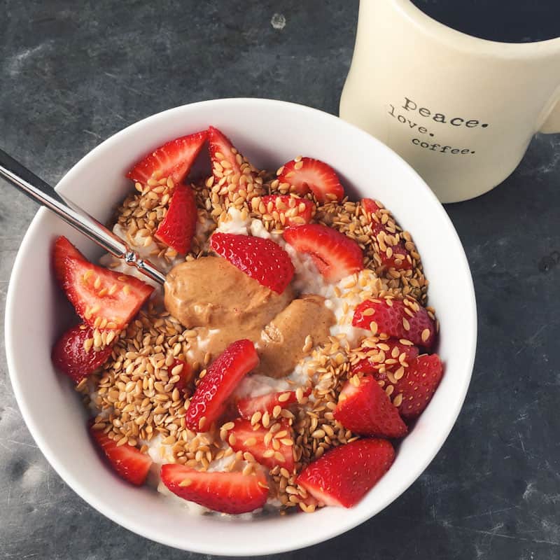 Overnight oats with strawberries and almond butter