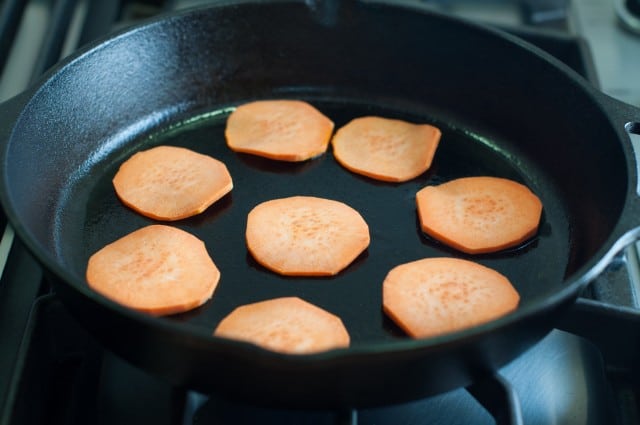 Pan frying sweet potato 
