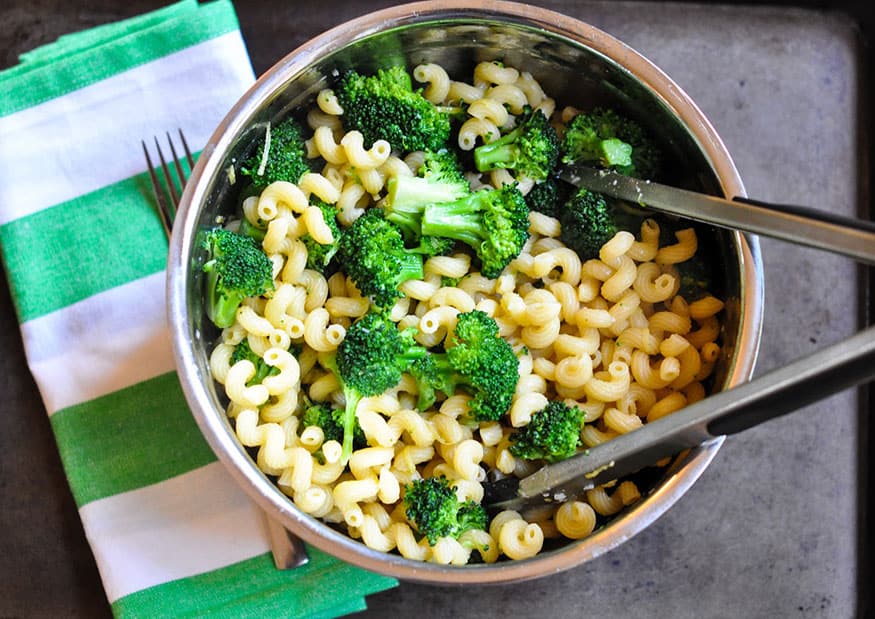 Pasta and broccoli in pot
