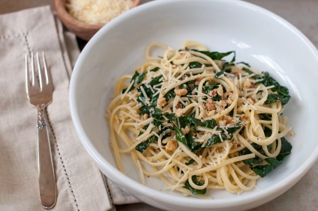 Pasta with kale, lemon and toasted walnuts