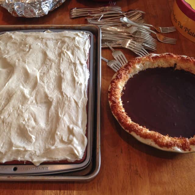 Chocolate coconut pie and pumpkin cake