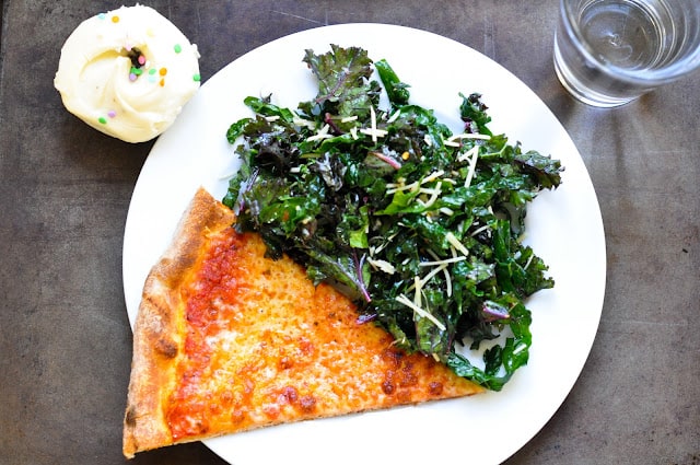 Pizza and kale salad