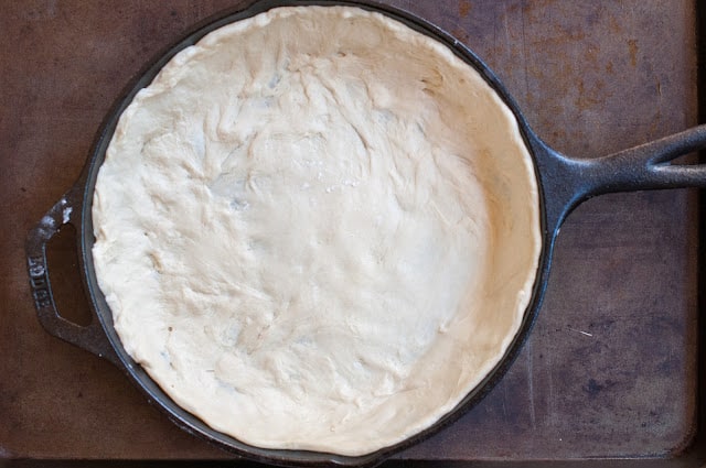 Pizza dough in pan