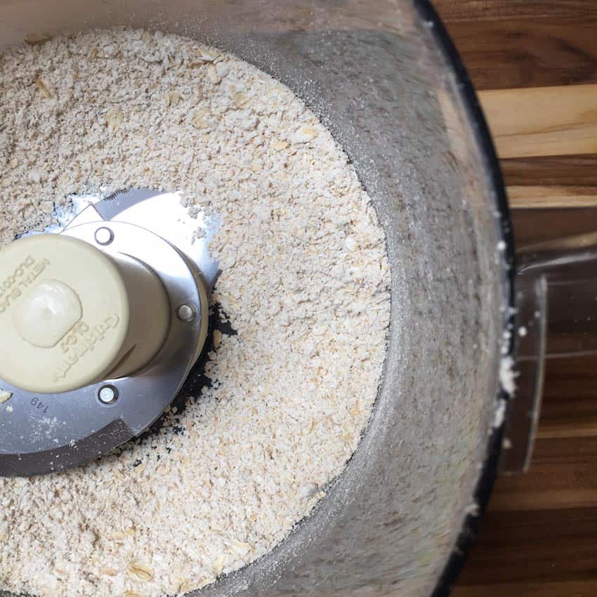 Processed oats in a food processor