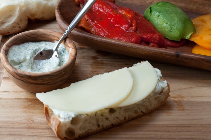provolone cheese and cilantro lime mayo on ciabatta