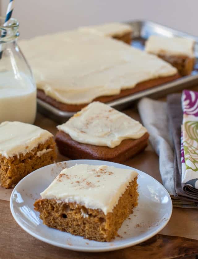 Pumpkin sheet cake with cream cheese frosting