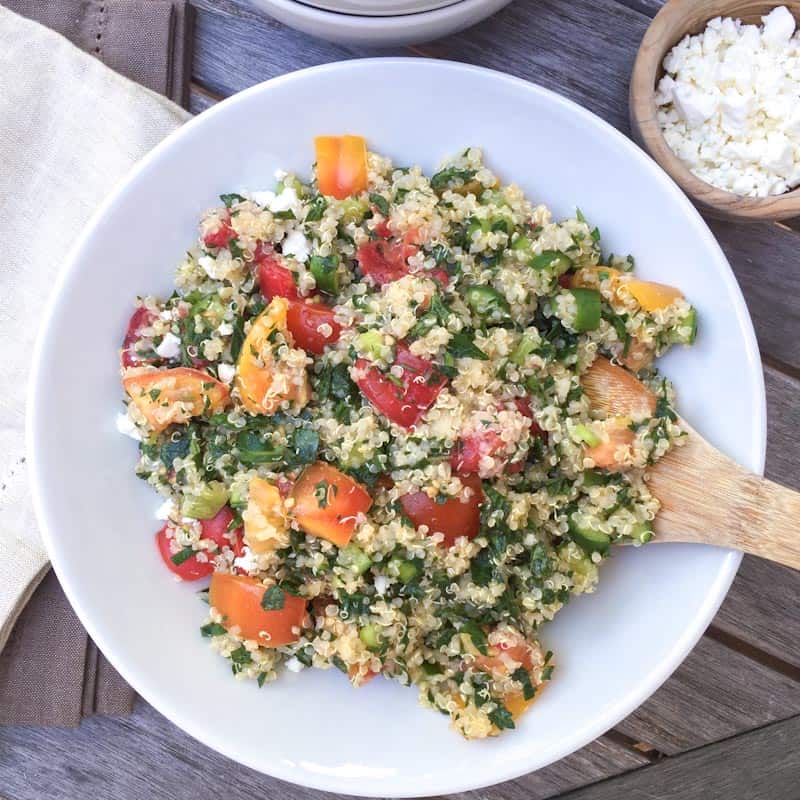 Quinoa with tomatoes cucumber parsley and mint