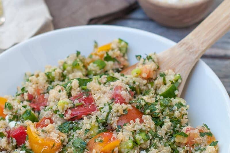 Quinoa with tomatoes and cucumber and parsley and mint