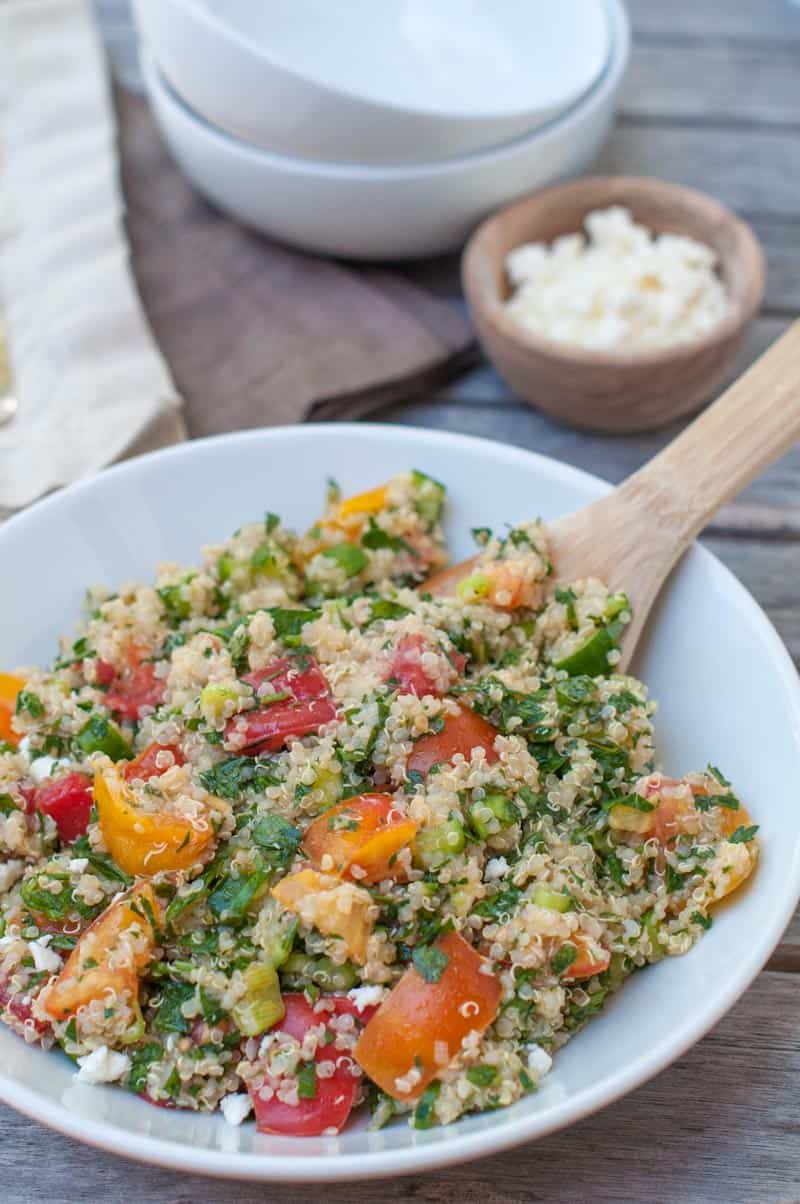 Quinoa with tomatoes and cucumber and parsley and mint