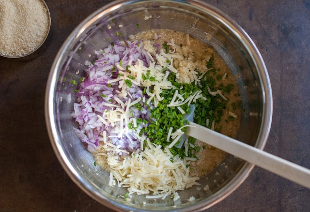 Quinoa patty ingredients in bowl