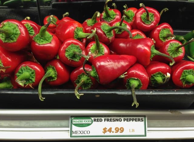Pile of whole red chili peppers 
