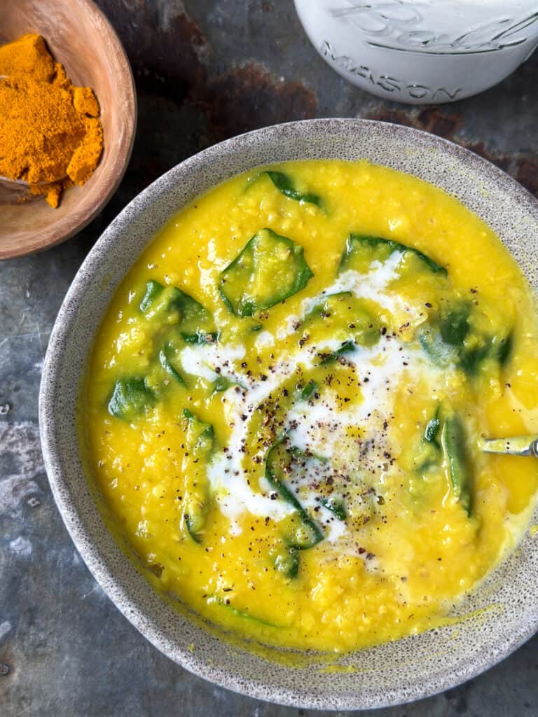 Red lentil and turmeric soup.
