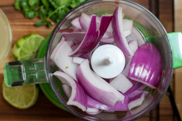 Red onion in food processor
