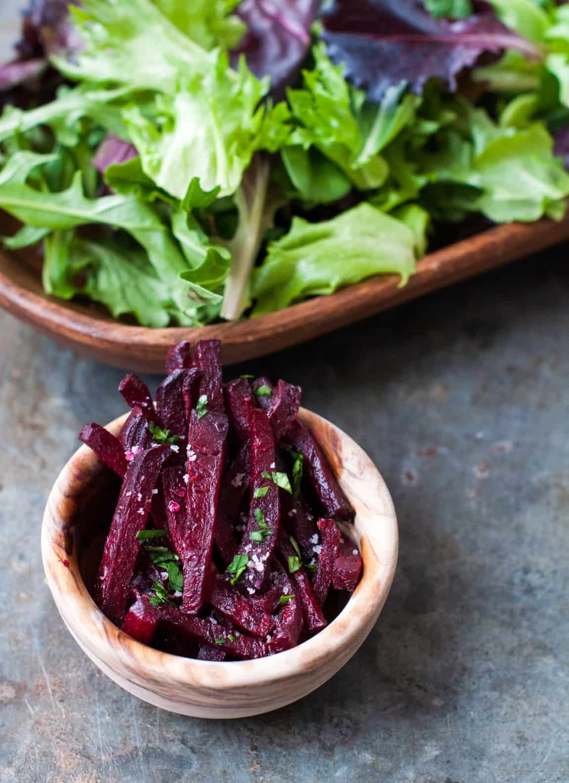 roasted matchstick beets with coocnut oil