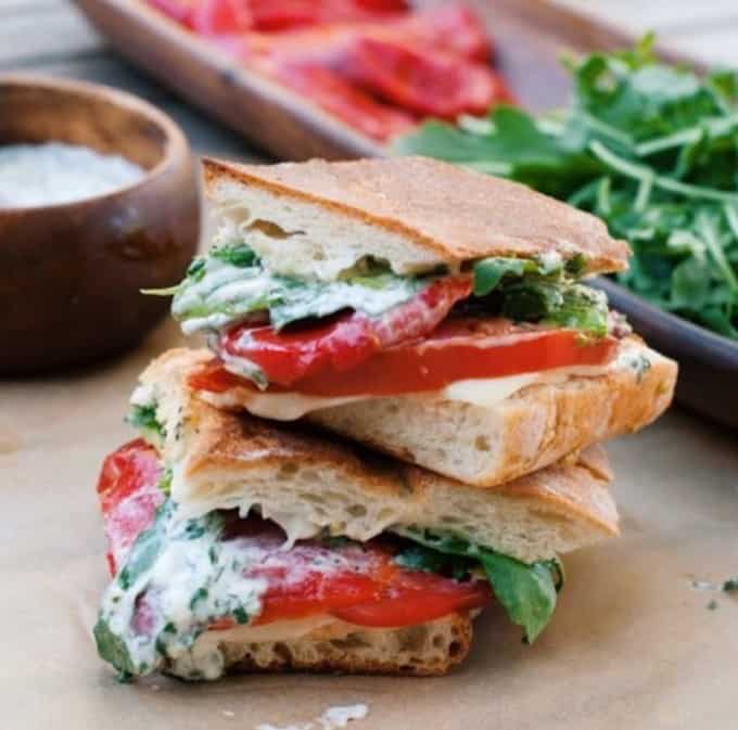 Roasted red pepper panini with cilantro lime mayo