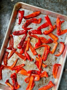 Roasted red peppers in sheet pan