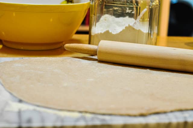 Rolling out whole wheat pizza dough