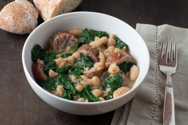 Sausage white bean stew with spinach