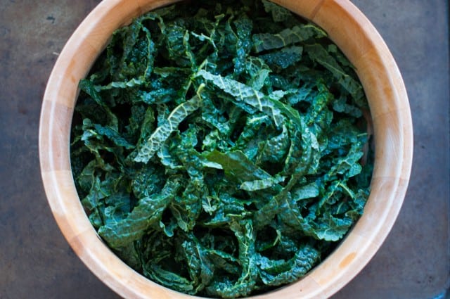 sliced kale in bowl 