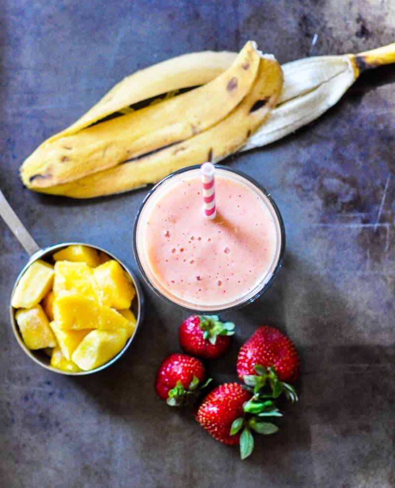 Strawberry mango and banana smoothies