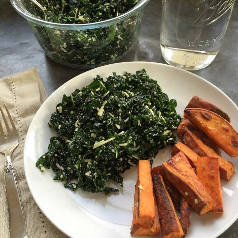 Sweet potato fries with a side of kale salad