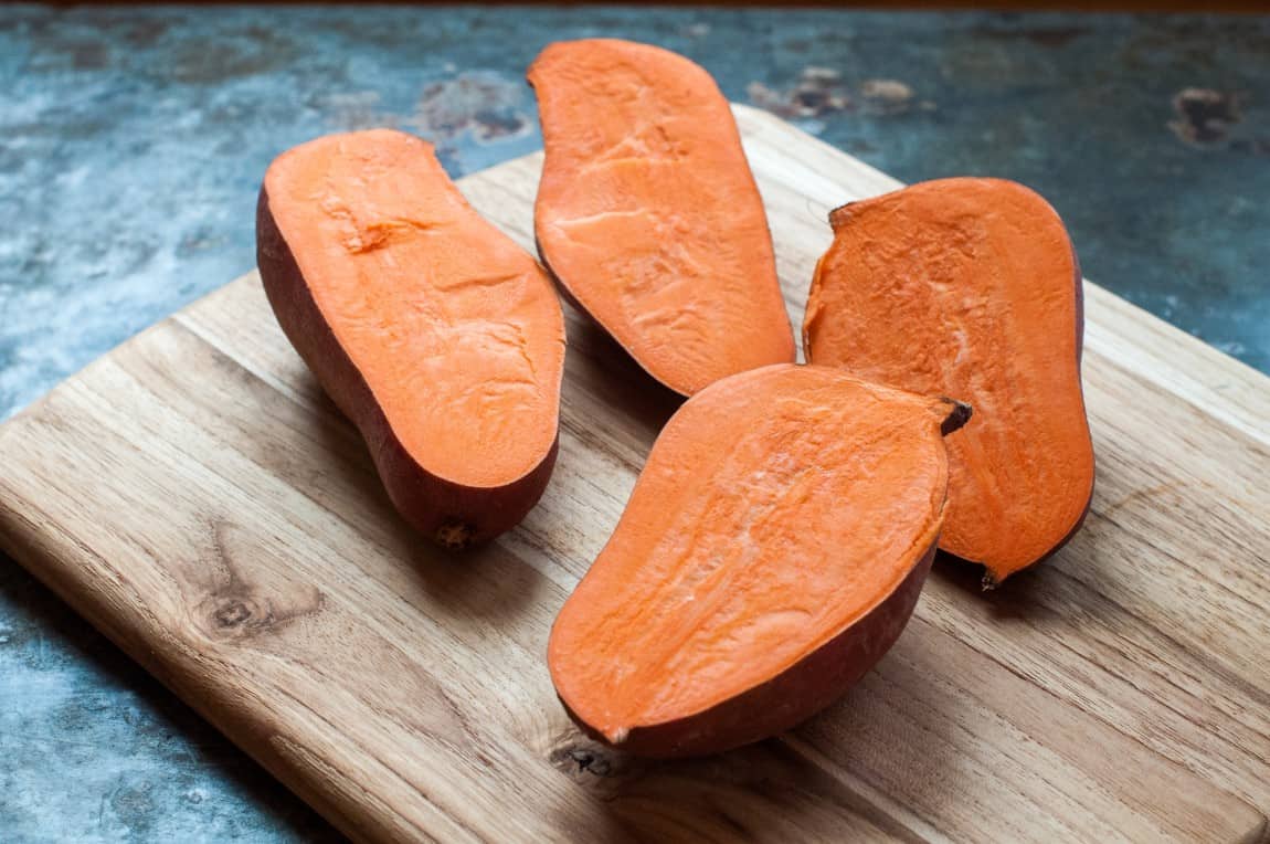 Sweet potatoes cut in half