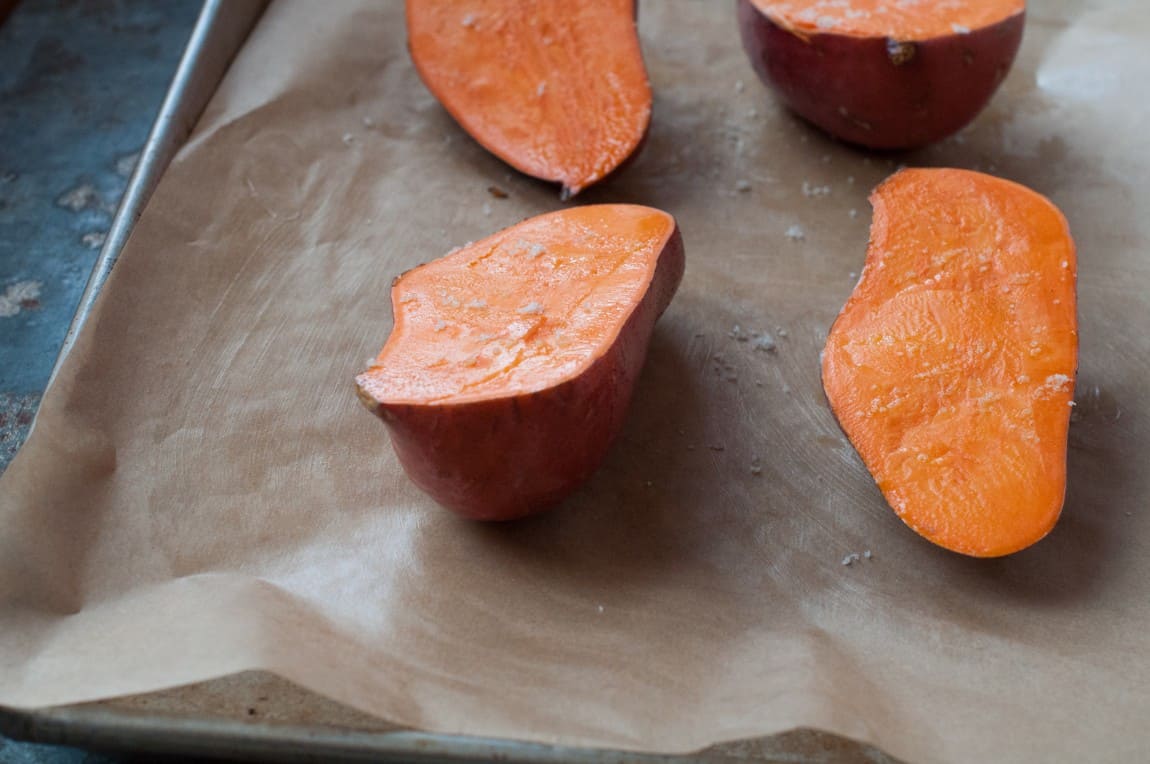 Sweet potatoes slathered in coconut oil