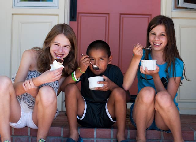 Young kids enjoying ice cream