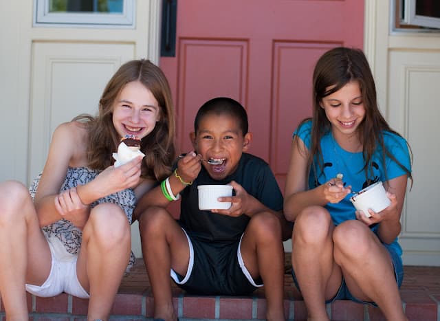 Young kids enjoying ice cream
