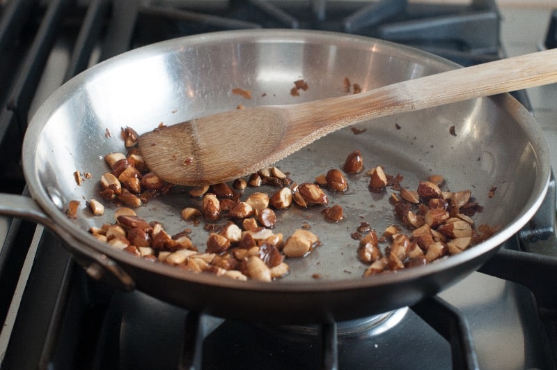toasting almonds in olive oil