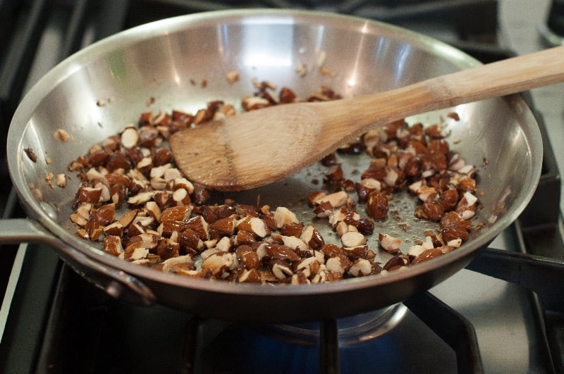 Chopped nuts in skillet