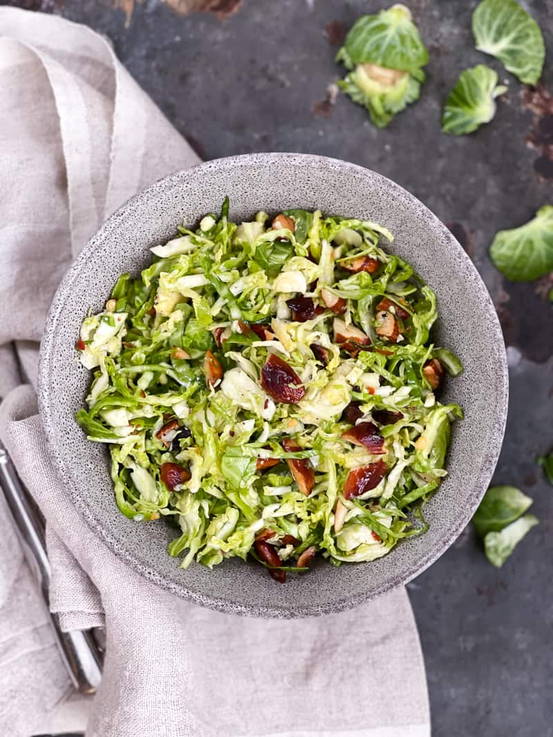 Vegan brussle sprout salad in a bowl