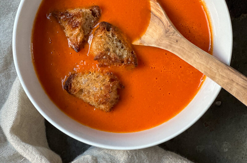 Vegan roasted red pepper and tomato soup.